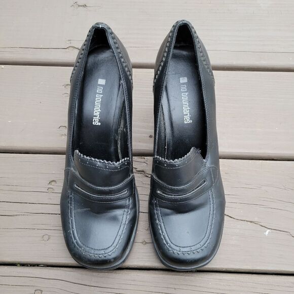 Vintage 90s y2k Black Faux Vegan Leather Wedge Heeled Brogue Punk Penny Loafers - Picture 4 of 9